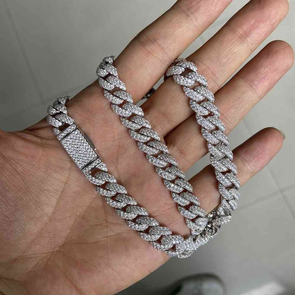 Meisidian 24 Inch S925 Silver Iced Out VVS Moissanite Diamond Cuban Link Chain Necklace For Men X0509