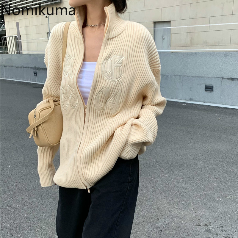 nomikuma letter embroidery sweater women zip-up long sleeve casual loose cardigan female korean chic knitwear outerwear 3d237, Black
nomikuma letter embroidery sweater women zip-up long sleeve casual loose cardigan female korean chic knitwear outerwear 3d237, Black