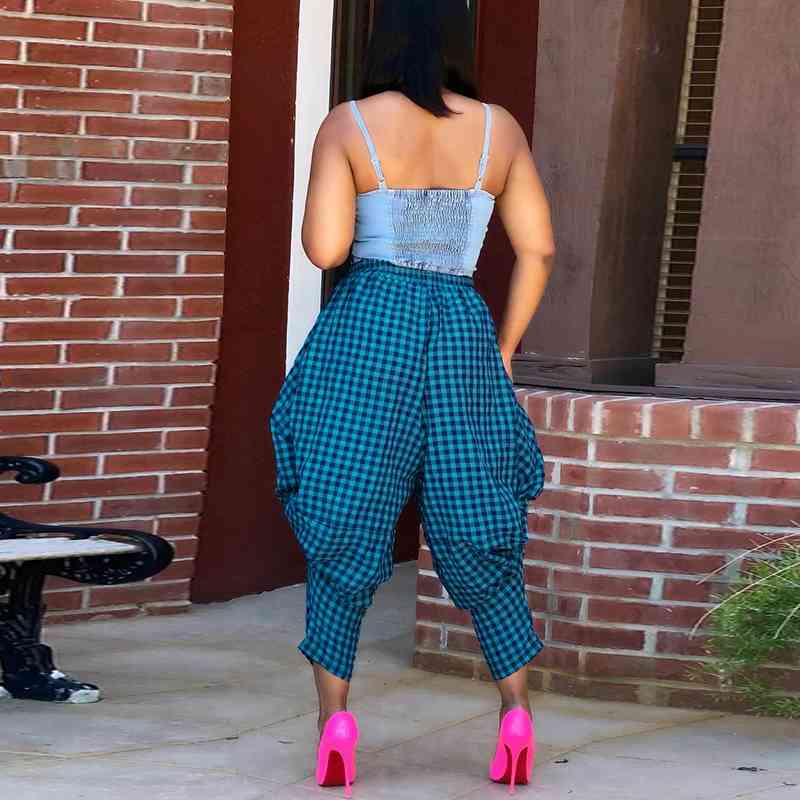 Casual Plaid Baggy Pants High Waist Chic Streetwear Trousers 210702