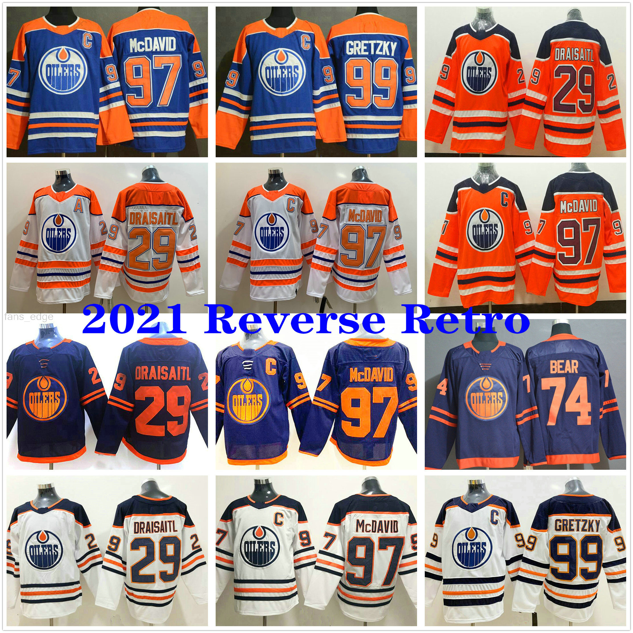 2021 Reverse Retro Edmonton Oilers #29 Leon Draisaitl 93 Ryan Nugent-Hopkins 74 Ethan Bear 99 Wayne Gretzky 97 Connor McDavid Hockey Jerseys, Black
2021 Reverse Retro Edmonton Oilers #29 Leon Draisaitl 93 Ryan Nugent-Hopkins 74 Ethan Bear 99 Wayne Gretzky 97 Connor McDavid Hockey Jerseys, Black