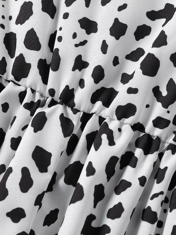 Toddler Girls Dalmatian Print Puff Sleeve Bow Front Dress SHE