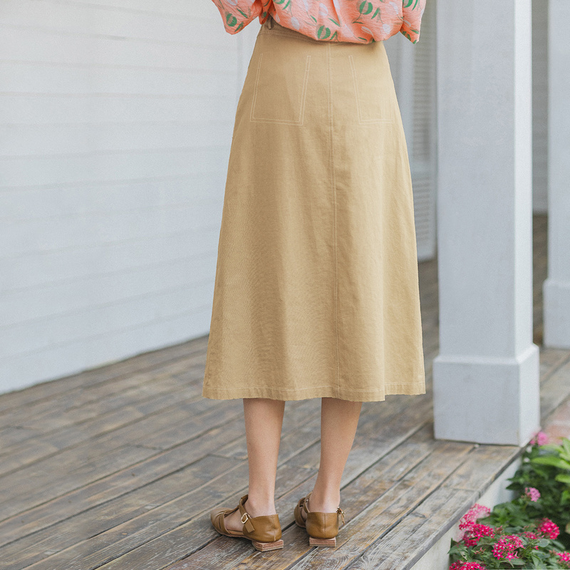 INMAN Summer Cotton and Linen Commuting Concise Style A-line Retro Skirt 210311