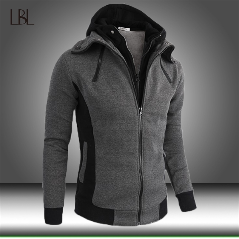 Zipper Warm Fleece Hoodies Men Autumn Winter Casual Patchwork Hoody Sweatshirts Mens Hip Hop Streetwear Male Pullover Hood Coats 201020