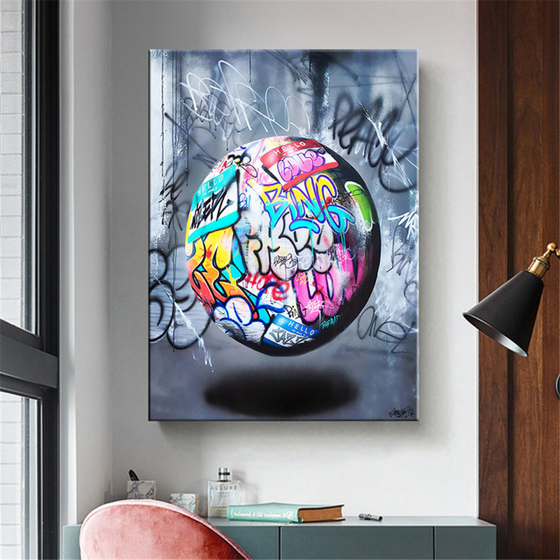Graffiti wall on Wall Street Color graffiti canvas painting on Art Street, posters and prints for home decoration