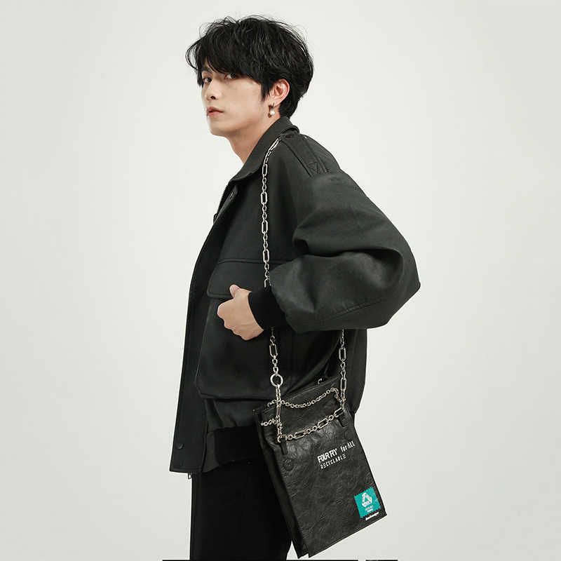 IEFB Men's Autumn Winter Locomotive Leather Waterproof Motorcycle Jacket Black Short Style Zip Up Jackets Lapel 9Y8566 211018