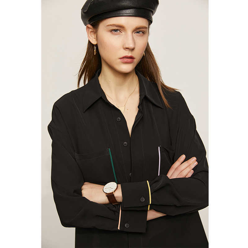 Minimalism Spring Summer Women's Shirt Fashion Patchwork Turn-down Collar Pocket Loose Women Blouse Tops 12140328 210527