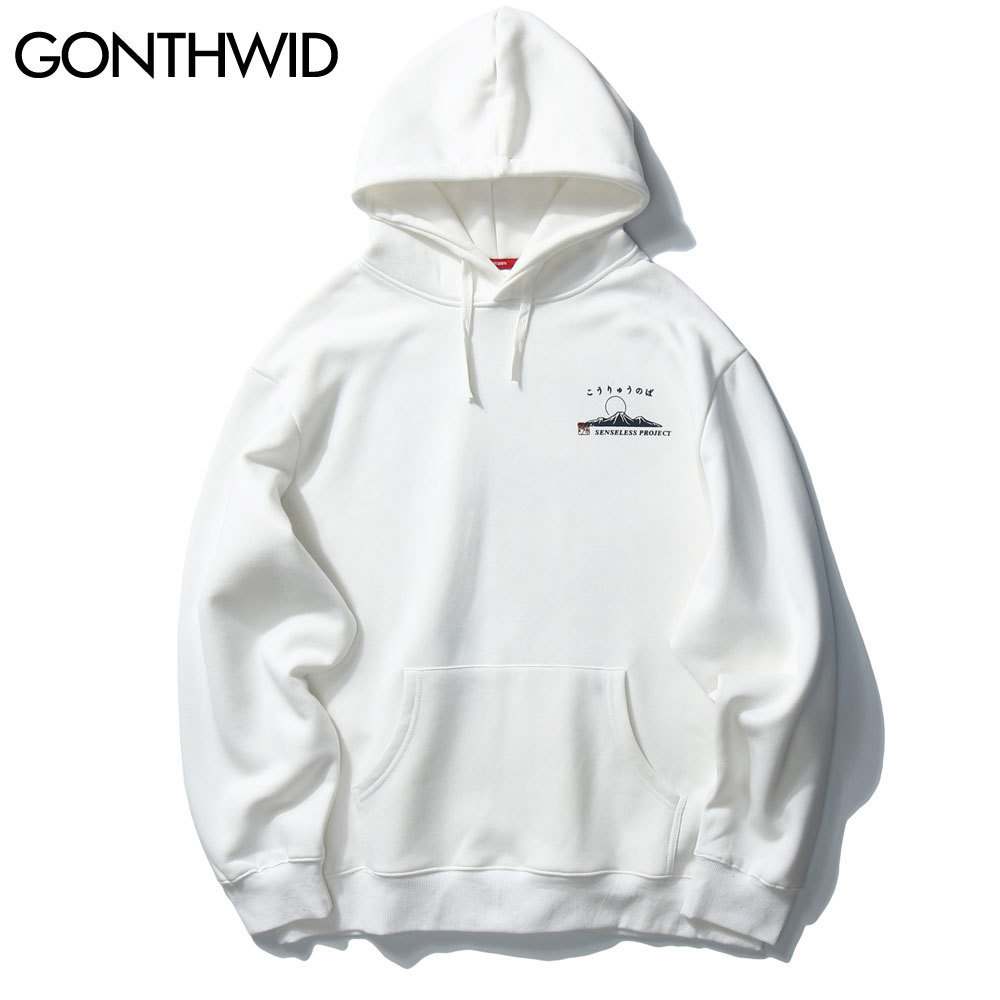 GONTHWID Harajuku Japanese Style Vintage Poster Print Fleece Hoodies Sweatshirts Streetwear Mens Hip Hop Casual Hooded Tops 201128