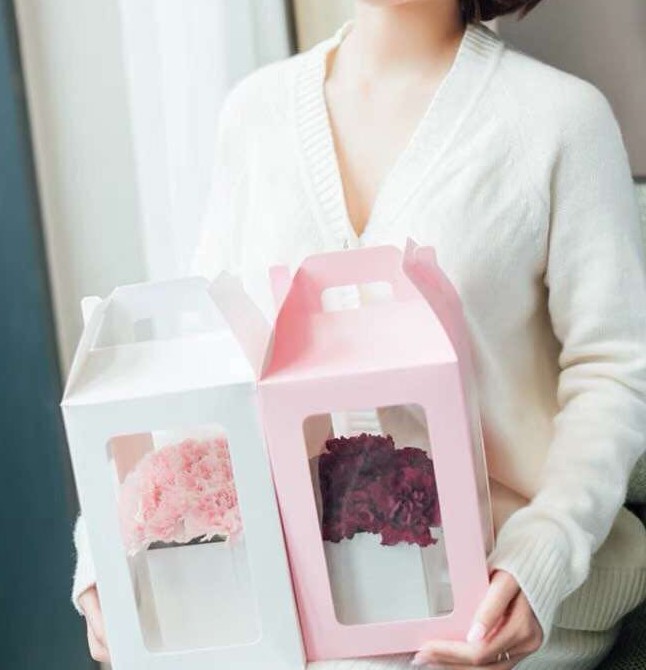 Flower Bouquet Packaging boxes Flowers Gift Wrap High-end Transparent PVC Window Hand-carry Kraft Paper Box