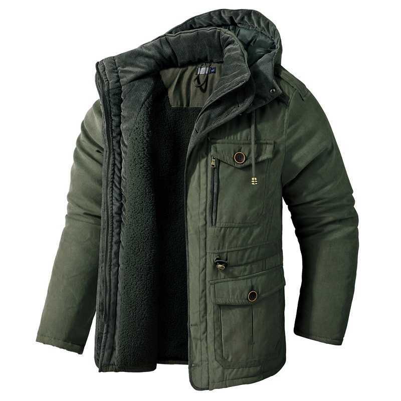 Winter Warm Wool Lamb Jacket Men Thick Hooded Windproof Parka Coat Solid Color Plus Size Multi Pocket Men Jacket S-2Xl 211008