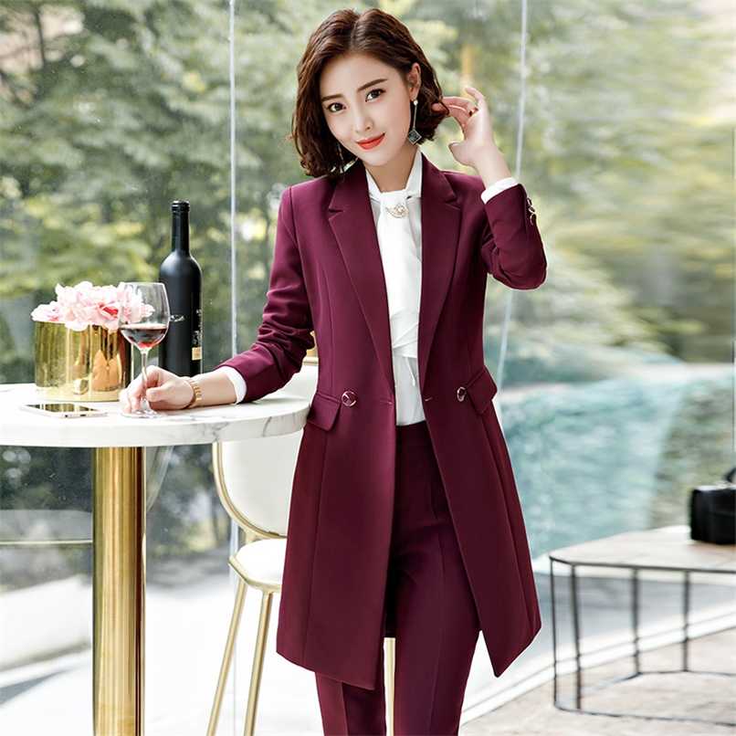 Women Suits Office Sets Temperament Suit Pants Two-piece Professional Wear Autumn and Winter Female Long Jacket High Quality 210930