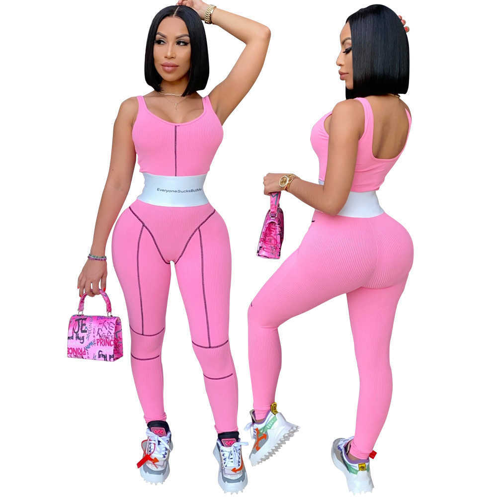 Letter Striped Patchwork Sleeveless Vest Romper Casual Knit Ribbed Bodycon Jumpsuit Sexy Backless Party Night Clubwear 210604