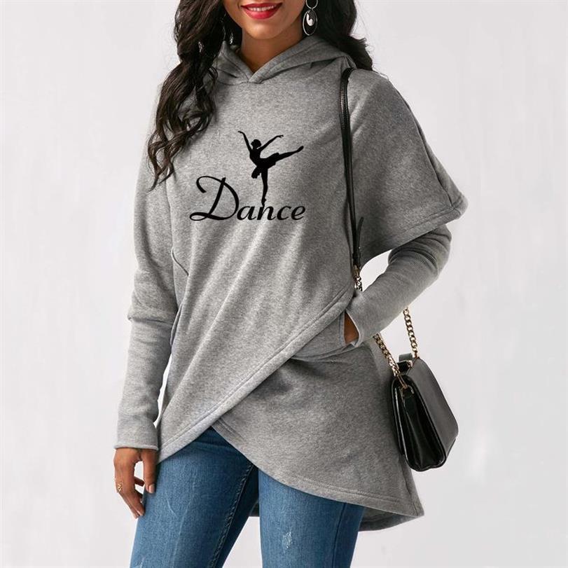 Hoodies For Women Dance Girl Letters Print Split Hoodies Women Sweatshirts Femmes Cute Pattern Pockets Comfortable Autumn 201102