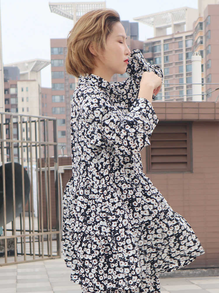 VANOVICH Spring Pluz Size Long Sleeve Cotton Fashion Casual Print Women Dress Korean Style Wild Clothing 210615Z