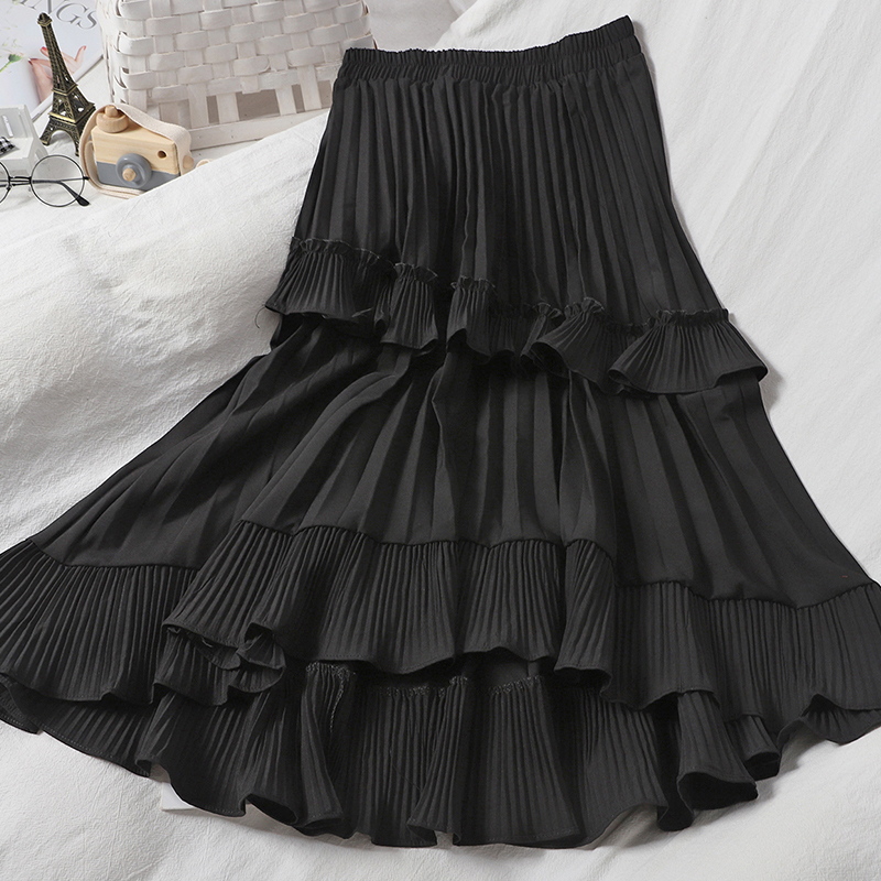Neploe Autumn Pleated Skirt High Waist Irregular Hem Flouncing Women Long Skirts Women Fashion Faldas Jupe Femme 1F658 210306