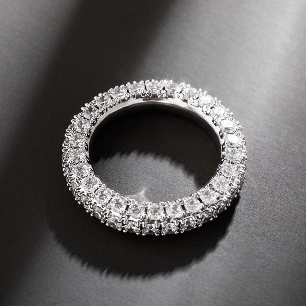 New In Charm 3 Row CZ Eternity Gold Ring With Side Stone Bling Iced Full Micro Pave Cubic Zirconia Hip Hop Punk Rock Rapper Wolf Tide Jewelry Gifts Fo
