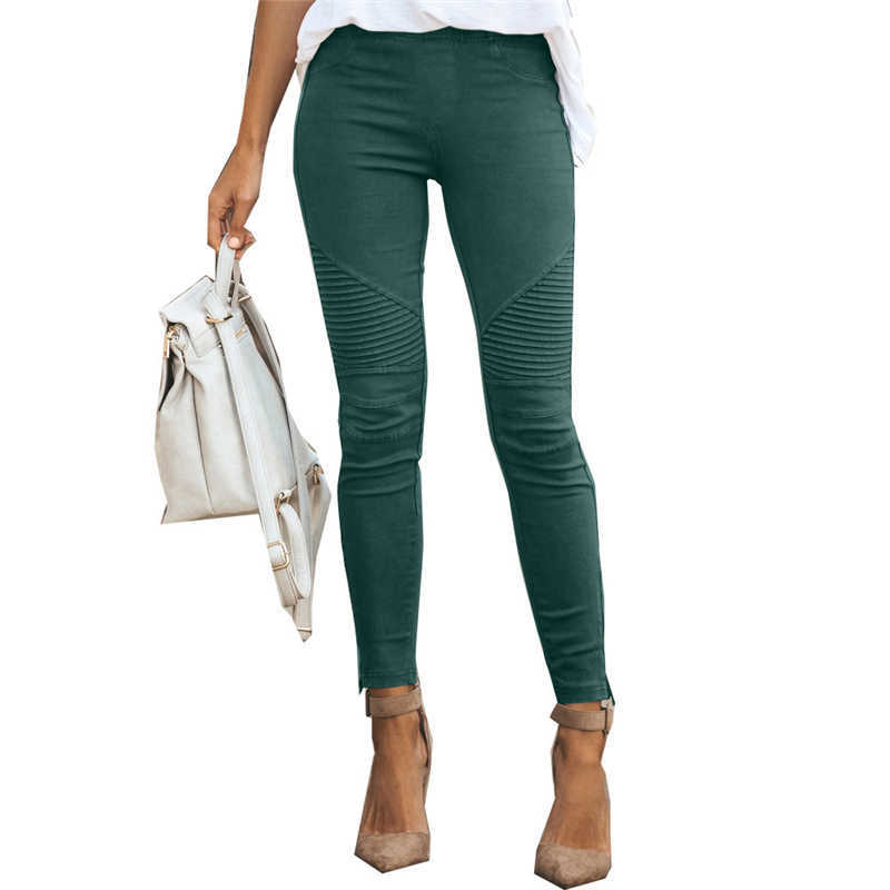 Fashion Stretch Cotton Skinny Jean Pleated Vintage Pencil Pants Locomotive High Waist Push Up Trousers Mujer 210809
