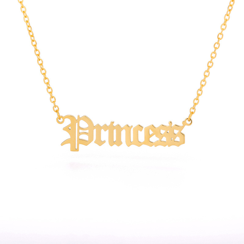 10PCS Old English Letter Word Princess Necklaces Stainless Steel Initial Alphabet Name Logo Pendant Charm Chain Minimalist Collar Choker Jewelry for W