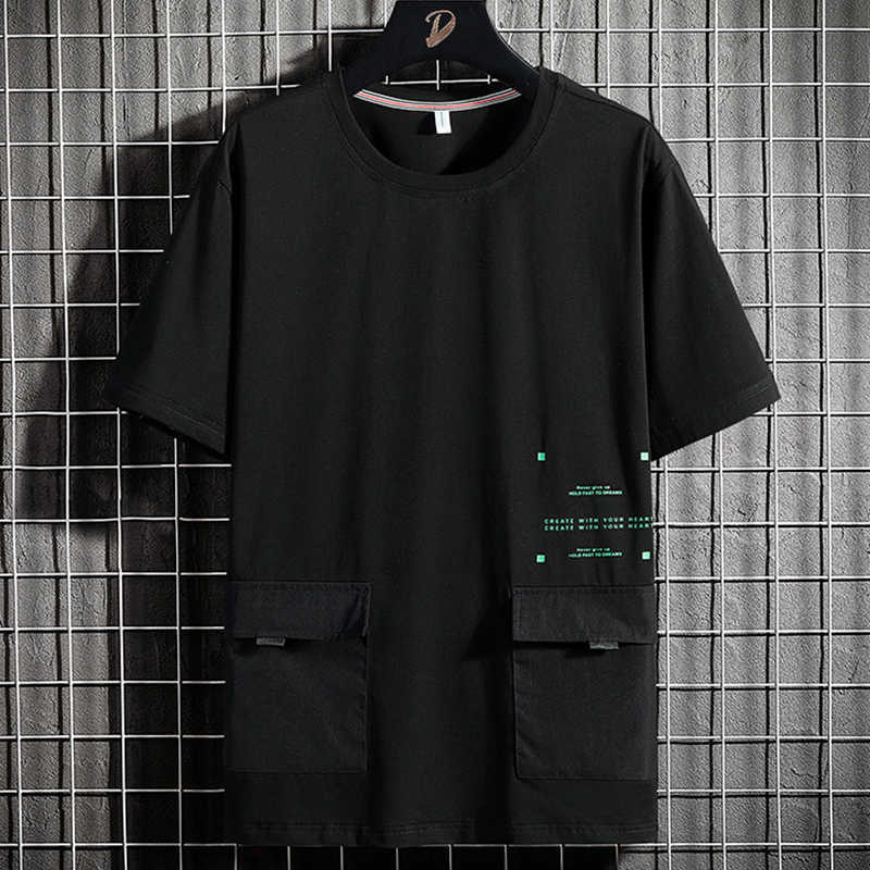 Summer Oversized Big Pockets T-shirts Men Streetwear Short Sleeve Cotton Tshirt Male Harajuku Tops Tees Plus Size 6XL 7XL 8XL 210629