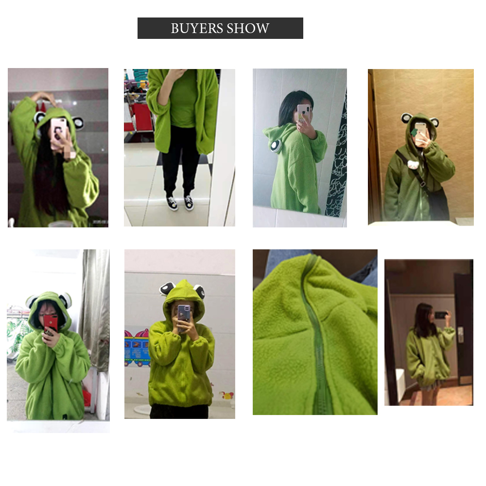 frog hoodie Winter Zipper Plush Comfort Top Winter Thicker Chic cutey coat Outwear Korean Hooded Soft Teens Street Jacket 2xlxl 201212