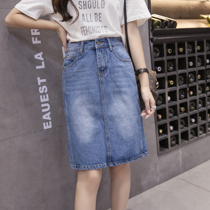 Lucyever Korean loose women denim midi skirt summer A-line blue female jeans vintage casual cotton skirt plus size faldas 5XL 210306