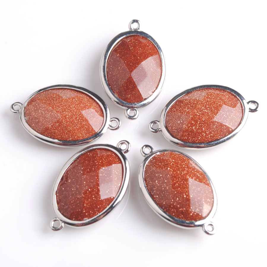 WOJIAER Silver-color Double Hole Egg-shaped Faceted Natural Stone Gem Beads for DIY Earring Connector Handcrafted Jewelry BZ902