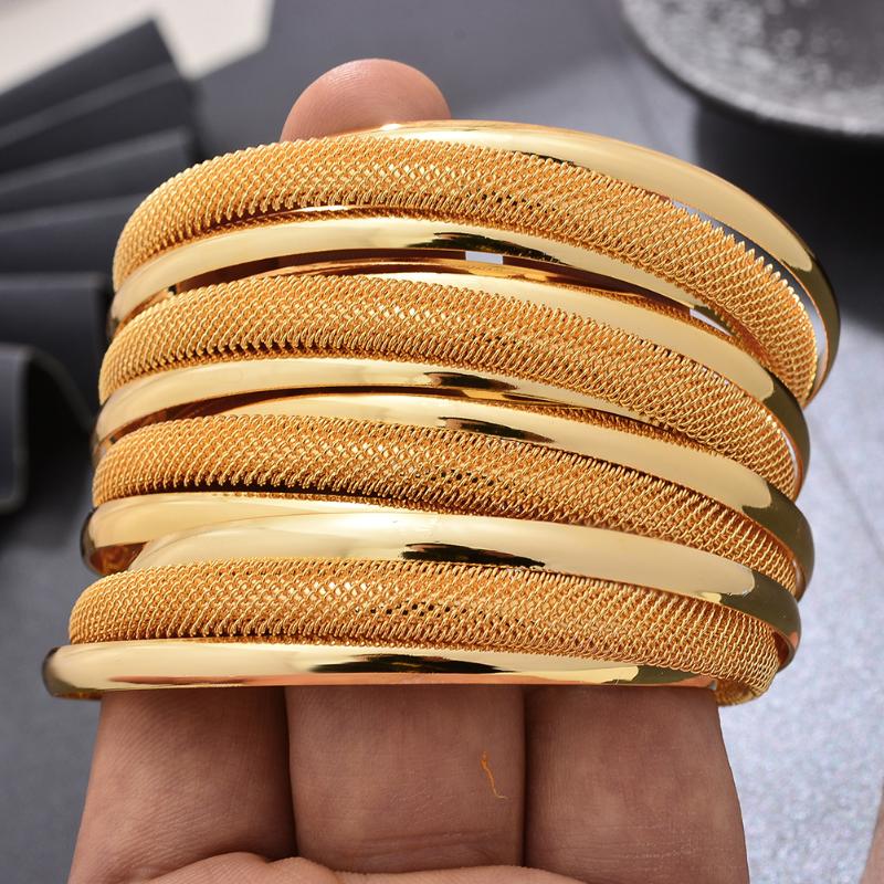 Bangle 4pcs/lot Dubai Gold Color Bangles For Women Vintage Bride Wedding Africa Arab Jewelry