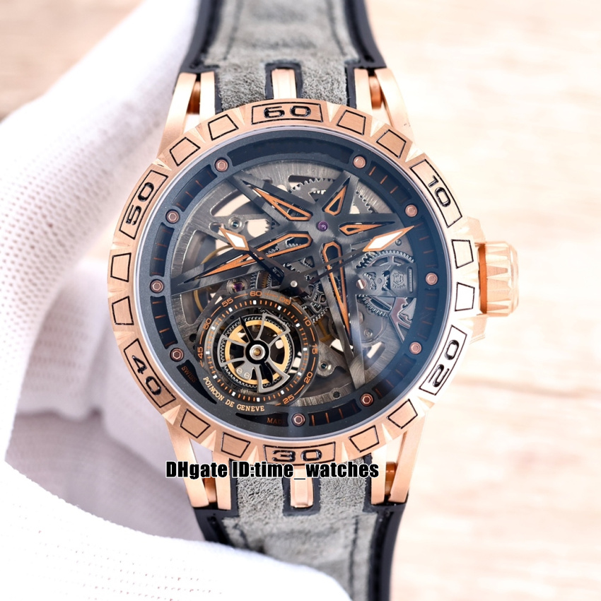 New 46mm Skeleton Dial Rose Gold Steel Case Watch Excalibur Spider Tourbillon Automatic Mens Watch High Quality Gents Sport Watches Gray Leather Strap, R2
New 46mm Skeleton Dial Rose Gold Steel Case Watch Excalibur Spider Tourbillon Automatic Mens Watch High Quality Gents Sport Watches Gray Leather Strap, R2