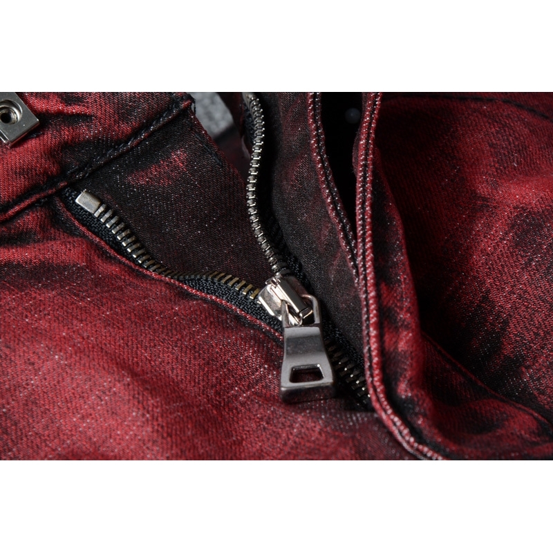 Fashion Streetwear Men Jeans Red Color Slim Fit Elastic Spliced Ripped Jeans Men Big Pocket Denim Cargo Pants Biker Jeans homme T200614