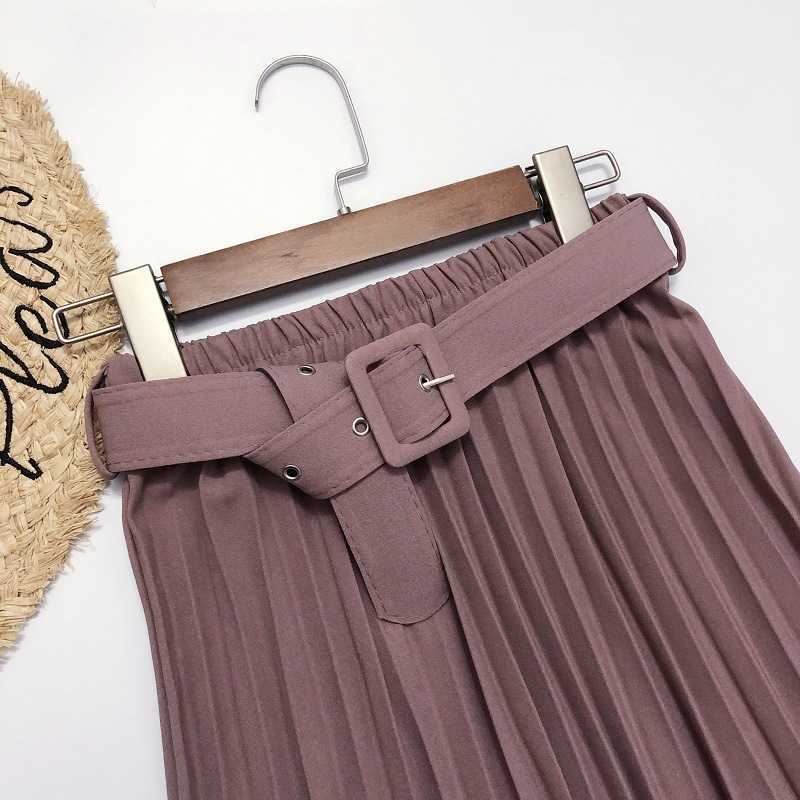 Elegant skirt womens Autumn High-Waisted Pleated Skirt Multicolor Long Commute A- line midi Office Lady 210619