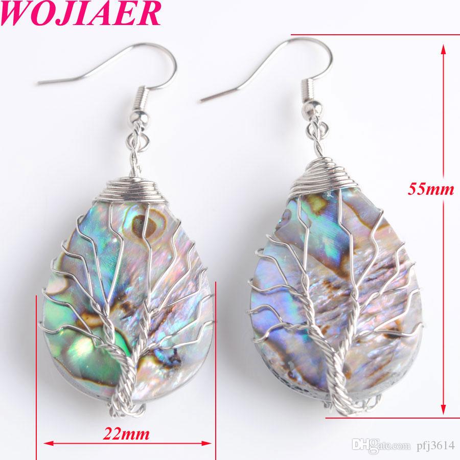 WOJIAER Silver Color Tree of Life Dangle Drop Earrings Natural Abalone Shell Pearl Earring Water Drops Girls Charm Jewelry BV908