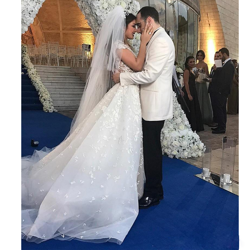 Romantic Floral Lace Mermaid Wedding Dresses Short Sleeve Princess Country Bohemian Bridal Gowns With Detachable Train Long Wedding Dress