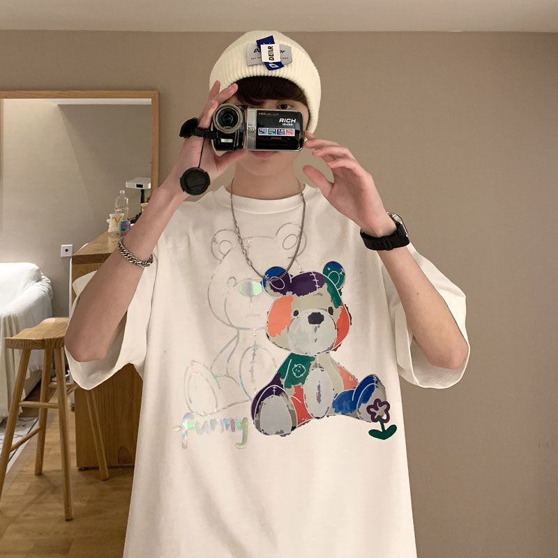 t shirt red bear fashion brand short sleeve boys' 2021 summer korean cotton top, White;black
t shirt red bear fashion brand short sleeve boys' 2021 summer korean cotton top, White;black