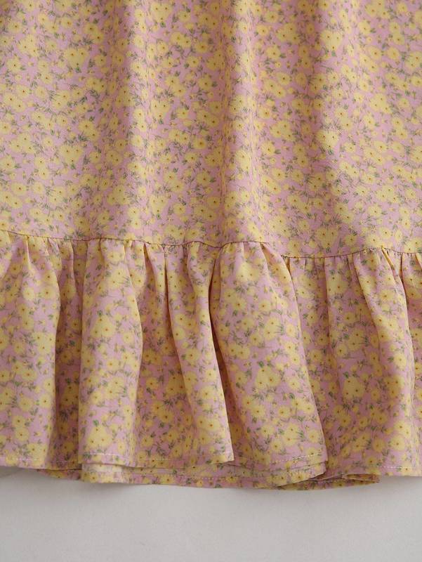 Girls Ditsy Floral Bishop Sleeve Ruffle Trim Dress SHE