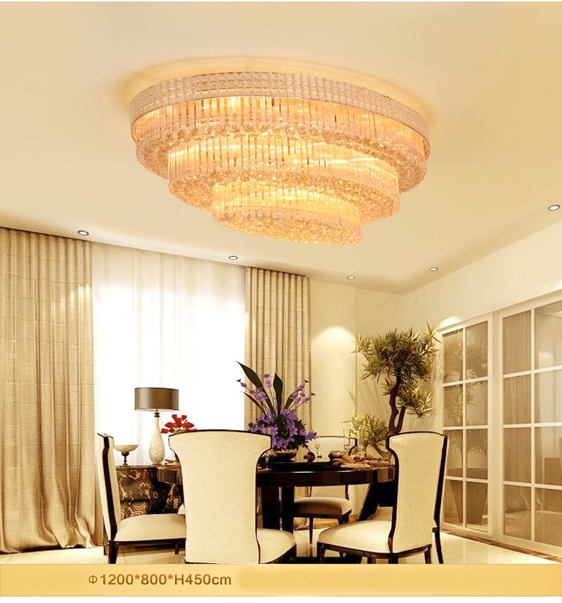 American Modern Golden Oval Crystal Ceiling Lights Fixture LED Light European Oblong Hanging Lamps Hotel Lobby Parlor Hall Home Indoor Lighting 3 Colo