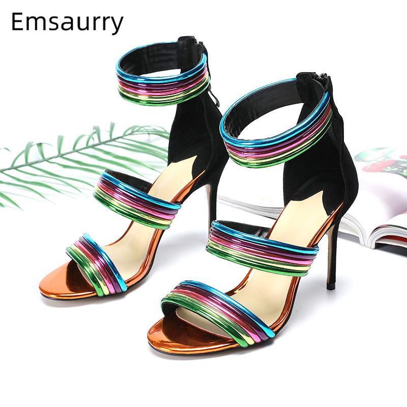 Iridescent Narrow Band Gladiator Sandals Women 10cm Thin Heel Sexy Open Toes Cover Heels Back Zip Summer 2021 Shoes Woman, Colorful
Iridescent Narrow Band Gladiator Sandals Women 10cm Thin Heel Sexy Open Toes Cover Heels Back Zip Summer 2021 Shoes Woman, Colorful