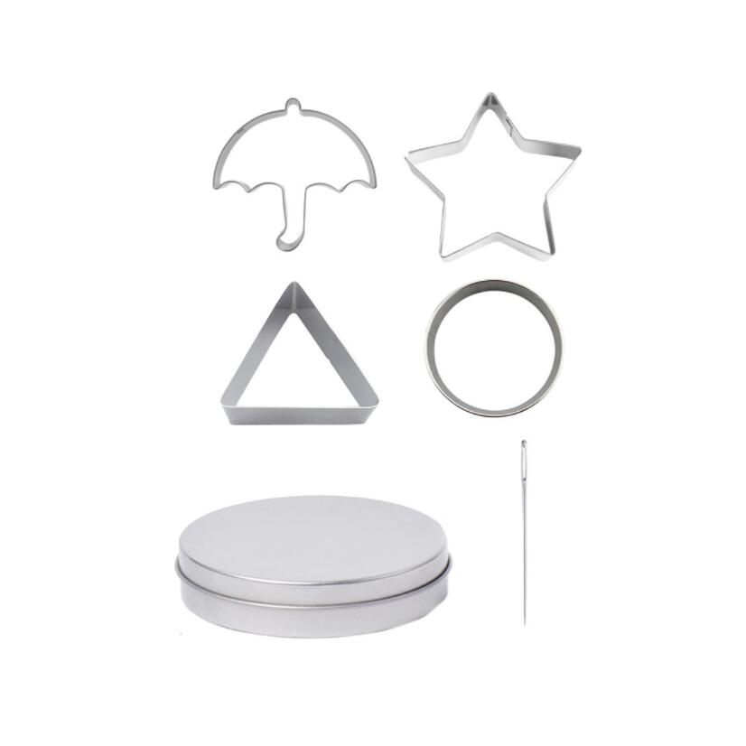 Korean Movie Sugar Honeycomb Cake Biscuit Mold 6-Piece Set Full Kit Dalgona Candy Recipe Round Pentagonal Star Umbrella-shaped Triangle