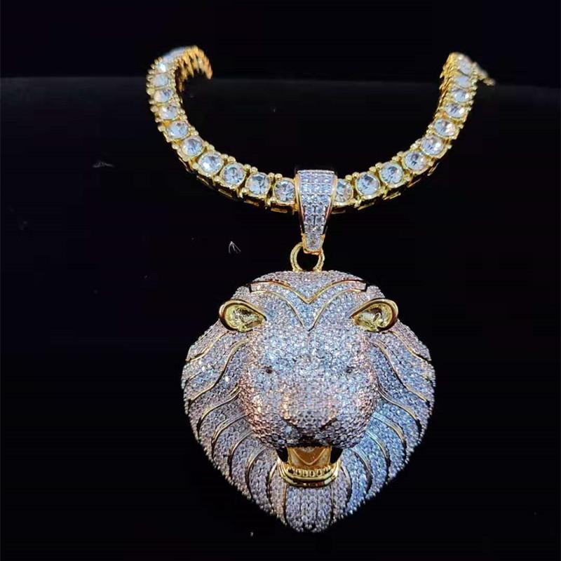 Pendant Necklaces Men Hip Hop Lion 039s Head Necklace With 4mm Zircon Tennis Chain Iced Out Bling HipHop Male Jewelry Fashion G