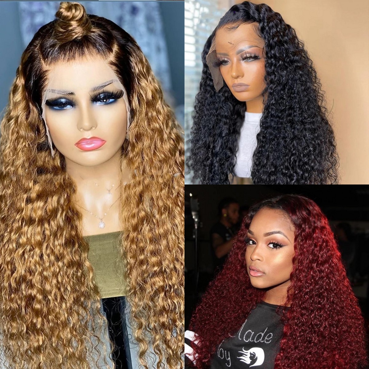 Free shipping Long Ombre Blonde Full Lace Front Wig For Women Kinky Curly Synthetic Wigs Silation Human Hair Heat Resistant