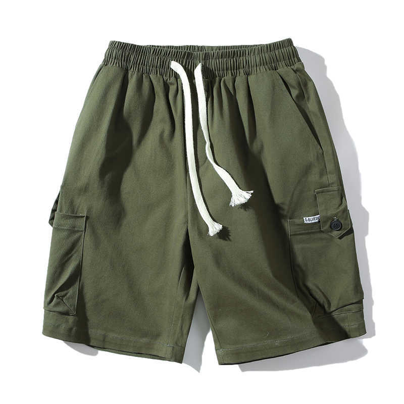Men's Shorts Summer Plus Size Cotton Elastic Waist Work Bermuda Loose Baggy Breeches Army Green Male Cargo Casual Short 210629