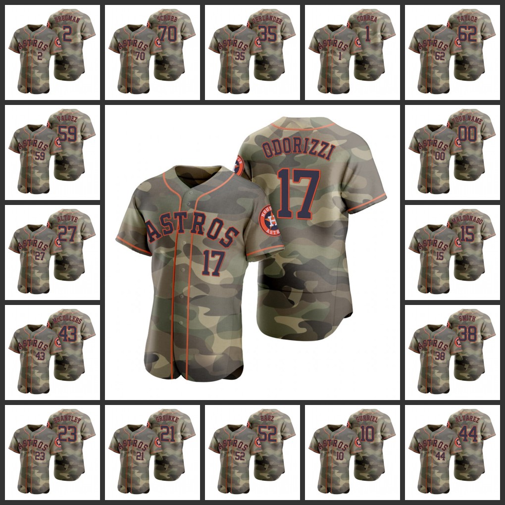 

Houston'' Astros''Men Women Youth #35 Justin Verlander 44 Yordan Alvarez 27 Jose Altuve 2 Alex Bregman 1 Carlos Correa Custom Camo Authentic Armed Jersey