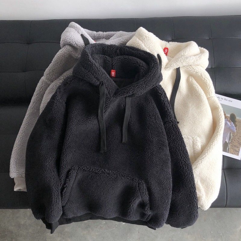 oversize Lamb velvet winter clothes women sweatshirt Korean style plus velvet hooded loose tops long sleeve harajuku hoodie 201102
