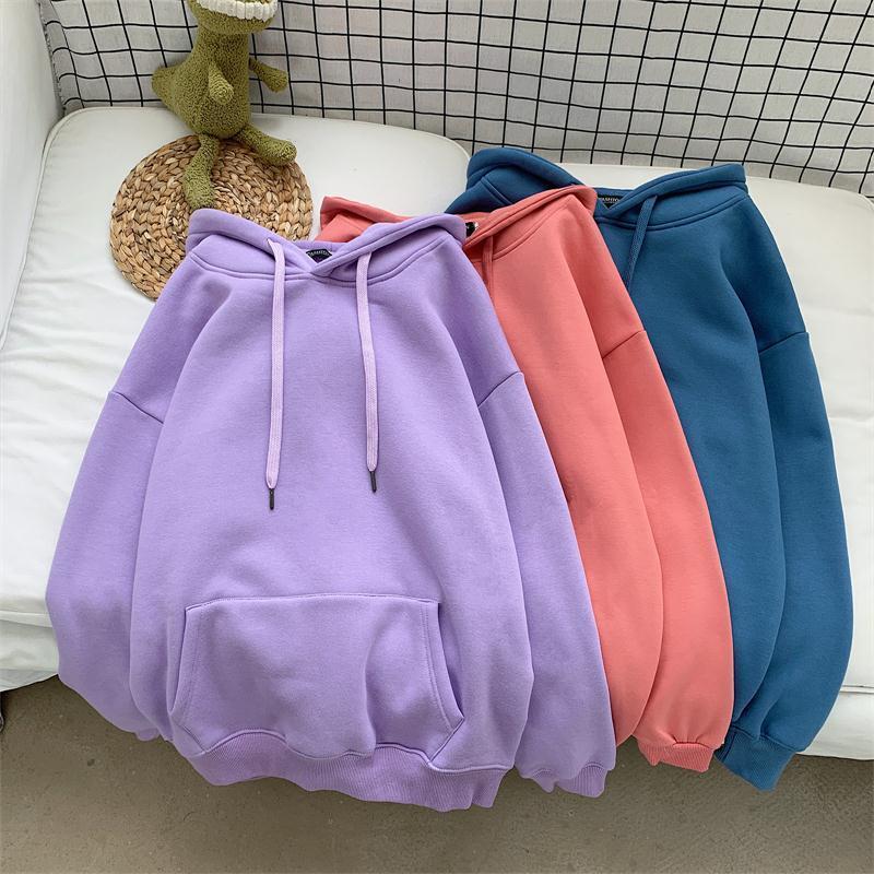 Oversize 18 Colors Sweatshirts Autumn Women Solid Hoodies Female Cotton Thicken Warm Hoodied Lady Casual Loose Fashion Tops 201211