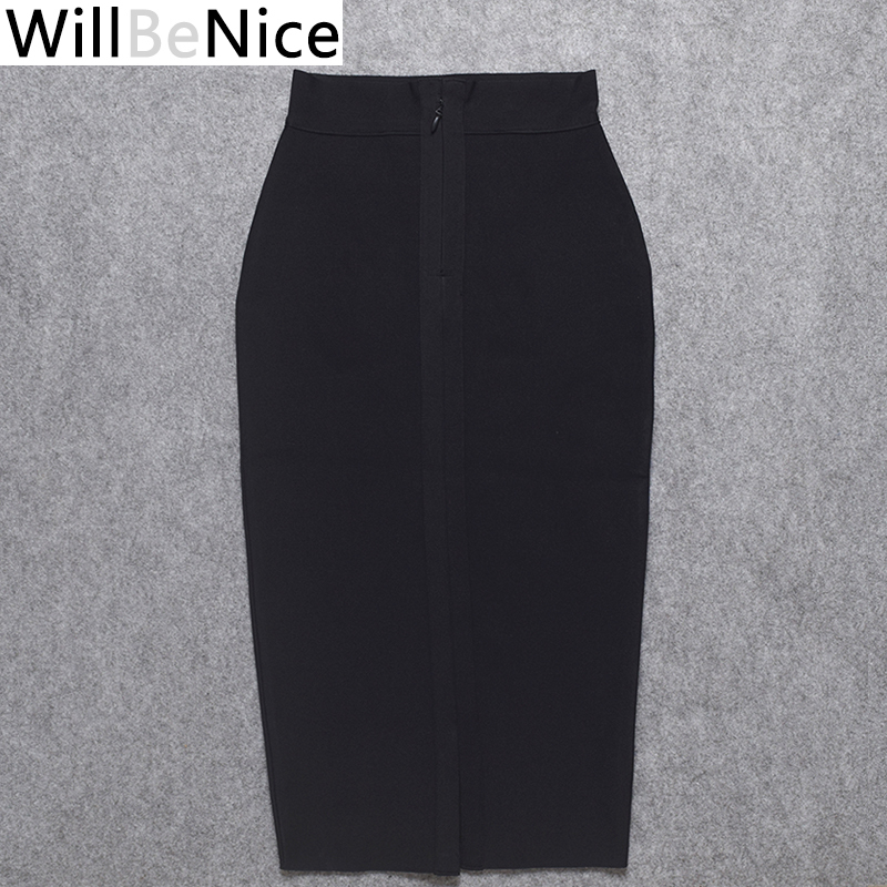 WillBeNice Black Wholesale High Waist Back Split Sexy Women Mid Calf Pencil Pink Bandage Skirt Bodycon Sexy Skirts Bandage 210306