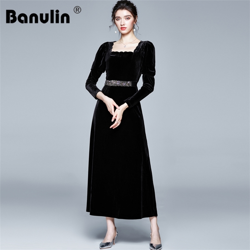 Women Luxury Beading Belt Velvet Long Dress Festa Female Elegant Party Robe Square Collar High Waist Designer Cocktail Vestidos 210603, Black
Women Luxury Beading Belt Velvet Long Dress Festa Female Elegant Party Robe Square Collar High Waist Designer Cocktail Vestidos 210603, Black
