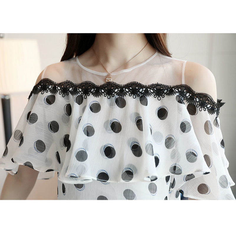 Fashion Women Tops and Blouses Short Ladies Tops Wave Point Chiffon White Blouse Shirt Blusas Feminine Blouses 0611 40 210225