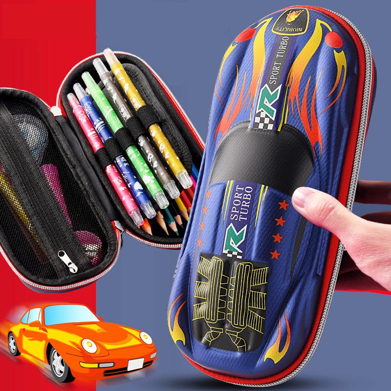 Pencil Cases 3D Racing Car Cartoons School Case For Children Stationery Box EVA PU Plastic Pen Boy Cute Bag