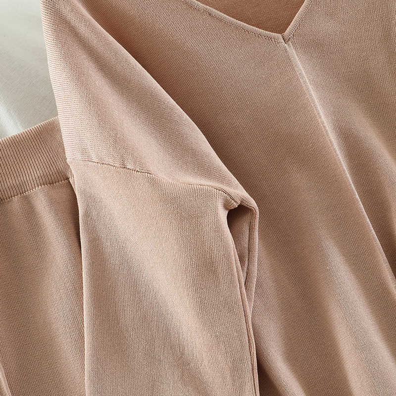 DEAT Women Asymmetrical V-neck T-shirt Long Pants Arrivals Two Piece Set Temperament Fashion Spring Summer 11D821 210709