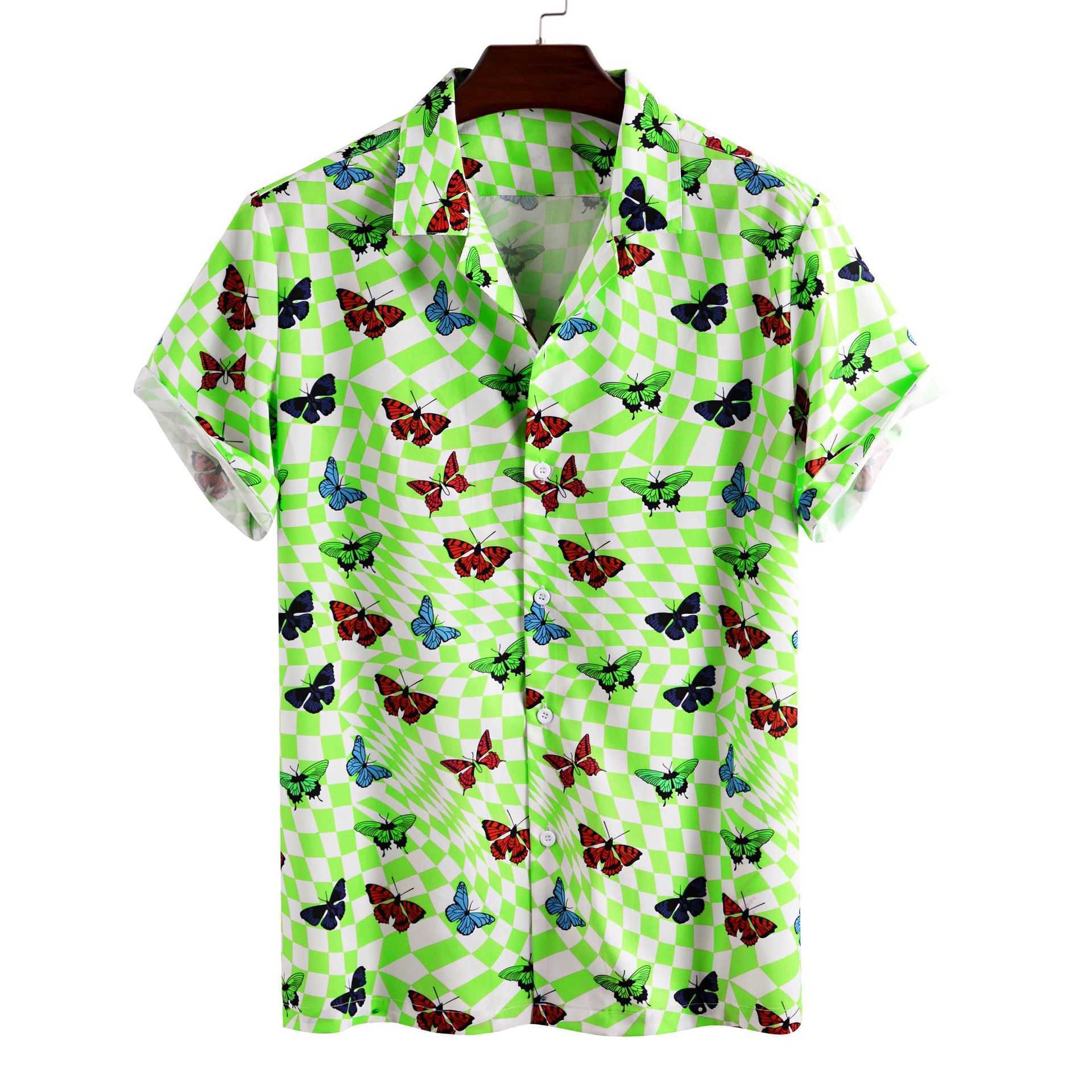 Hawaiian Checkered Shirt Mens Funny Butterfly Printed Short Sleeve Fluorescent Green White Plaid Shirts Men Korean Clothes 210527
Hawaiian Checkered Shirt Mens Funny Butterfly Printed Short Sleeve Fluorescent Green White Plaid Shirts Men Korean Clothes 210527