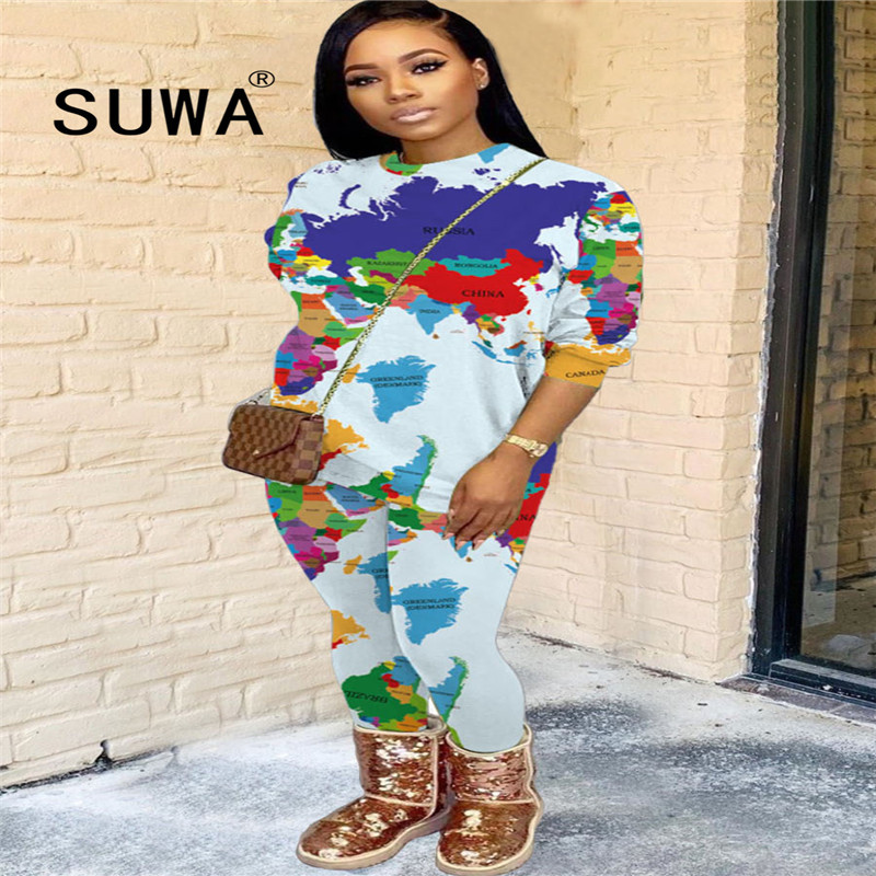 Product Colorful Map Casual 2 Piece Outfits For Women Set Letter Print Sportswear Suit Pullover Top Baggy Pants Trouser 210525, Multi
Product Colorful Map Casual 2 Piece Outfits For Women Set Letter Print Sportswear Suit Pullover Top Baggy Pants Trouser 210525, Multi