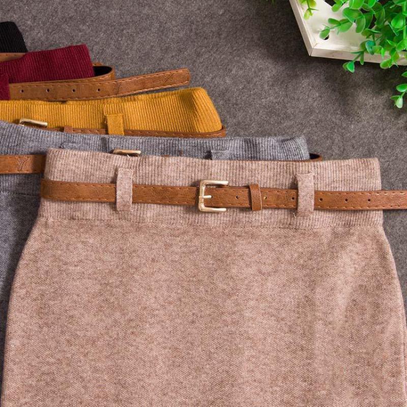 USWMIE Autumn Winter Casual Women High Waist Knee-length Knitted Pencil Skirt Elegant Slim Long Skirts High Quality Skirts Split 210309